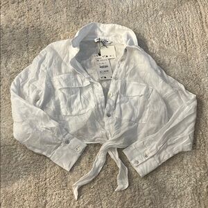 Zara White Tie-Front Blouse